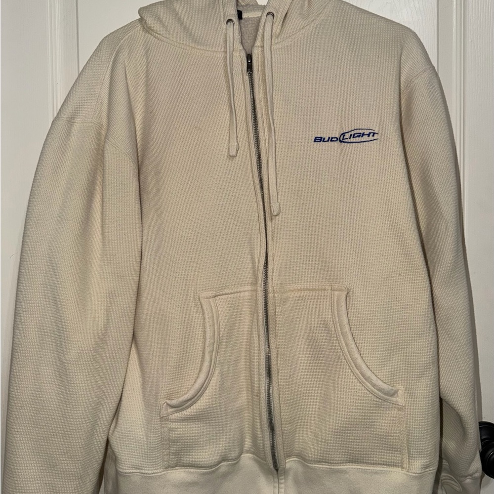 Bud Light Cream Zip-Up Hoodie